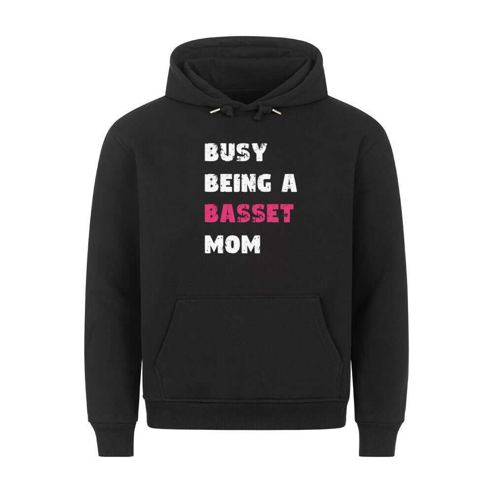 Premium Hoodie "Basset - Busy MOM" Schwarz – hunde-shirt.de