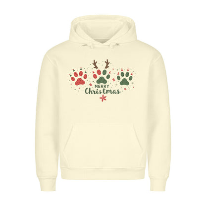 Premium Hoodie "Merry Christmas PAWS" Beige – hunde-shirt.de