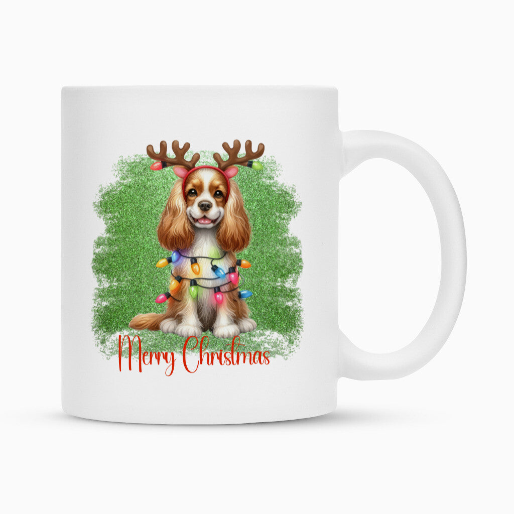 Tasse "American Cocker - Merry Christmas Fun" Weiß – hunde-shirt.de