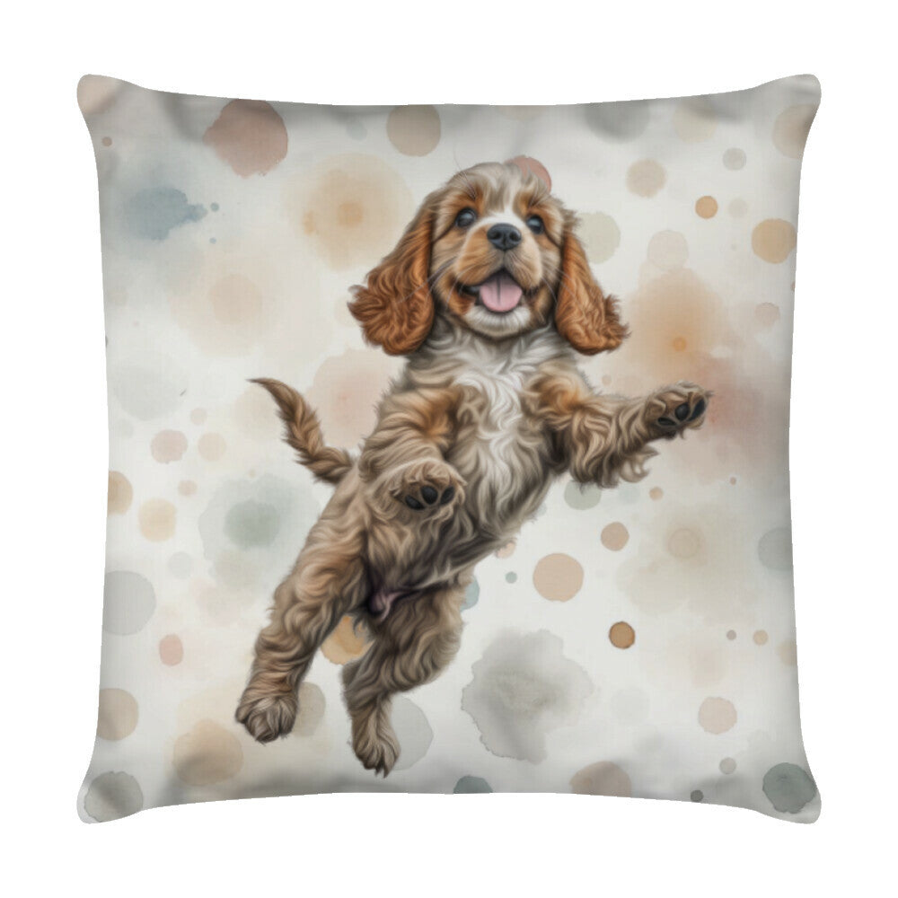 Kissen "American Cocker - Jump" Weiß – hunde-shirt.de