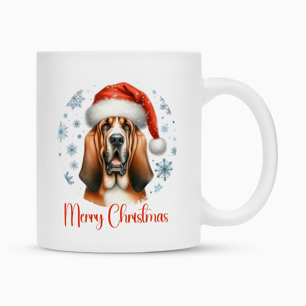Tasse "Bloodhound - Merry Christmas" Weiß – hunde-shirt.de