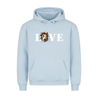 Premium Hoodie "Bullterrier ( hell ) - LOVE" Babyblau – hunde-shirt.de