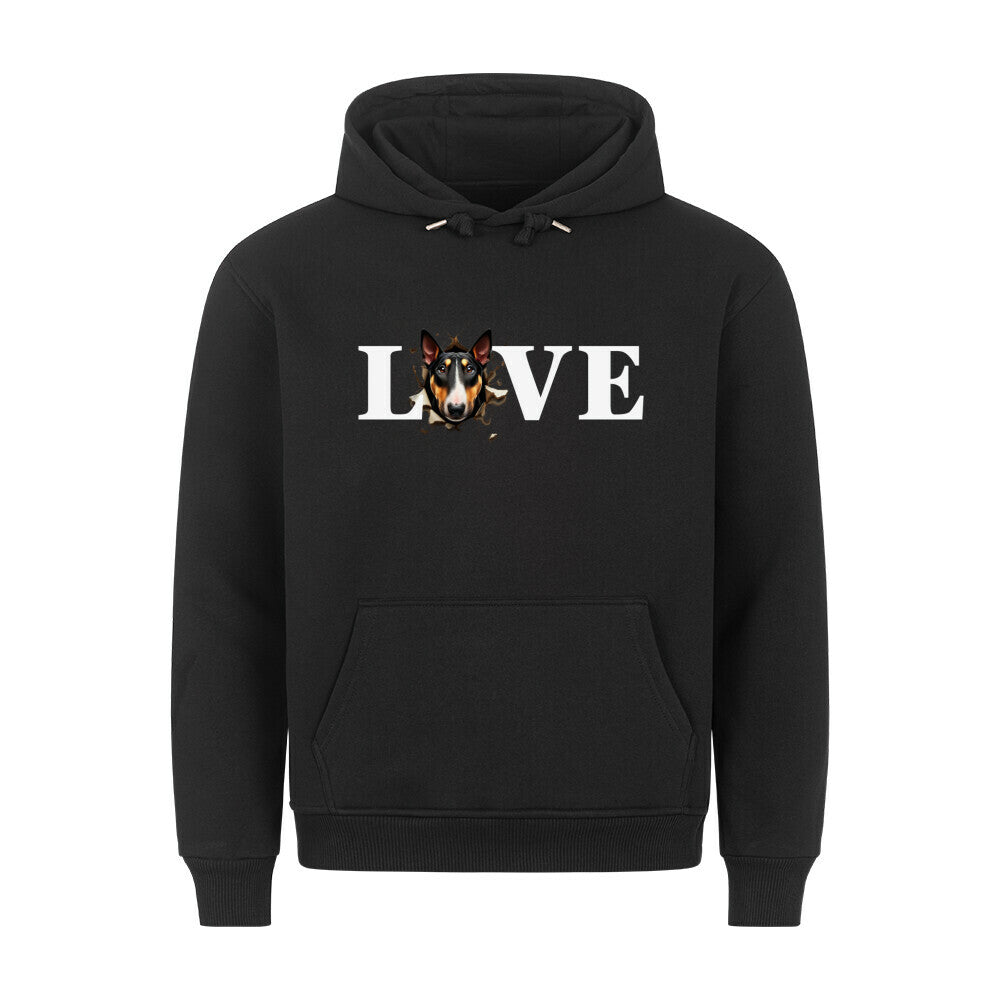 Premium Hoodie "Bullterrier ( Tan ) - LOVE" Schwarz – hunde-shirt.de