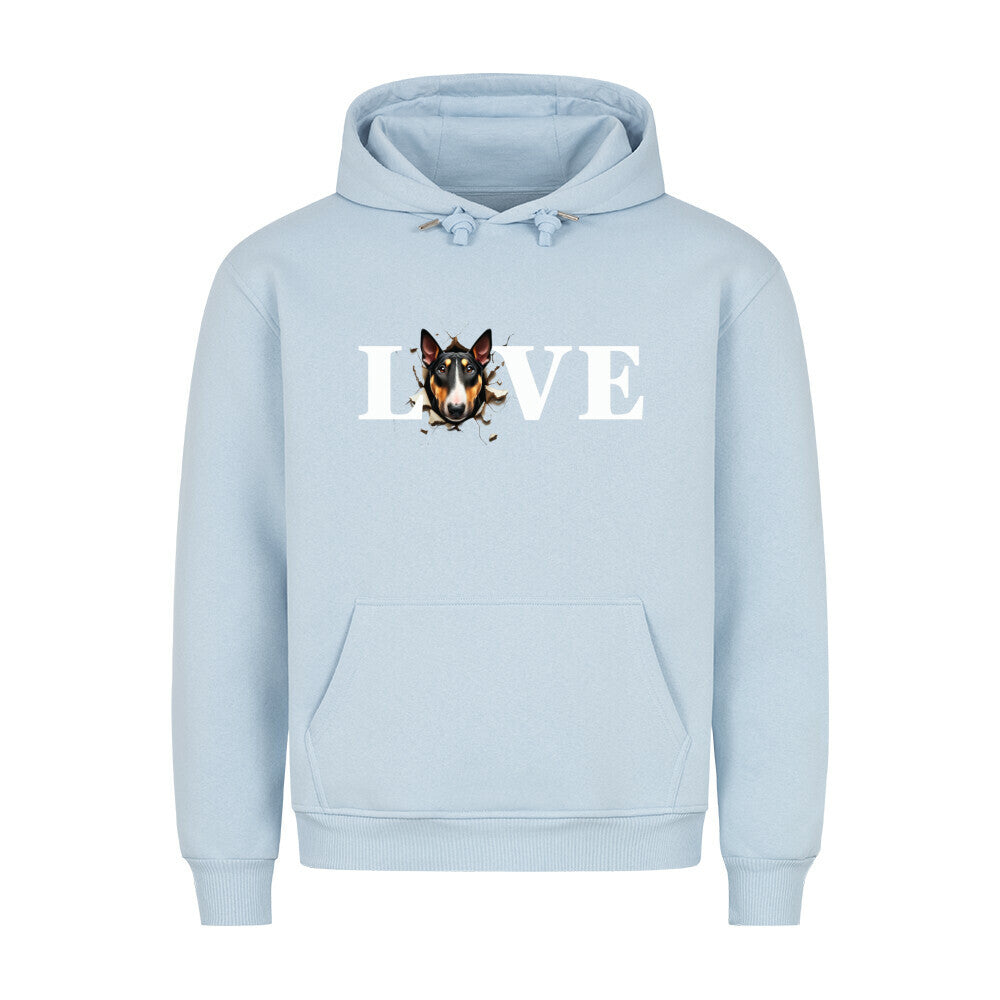 Premium Hoodie "Bullterrier ( Tan ) - LOVE" Babyblau – hunde-shirt.de