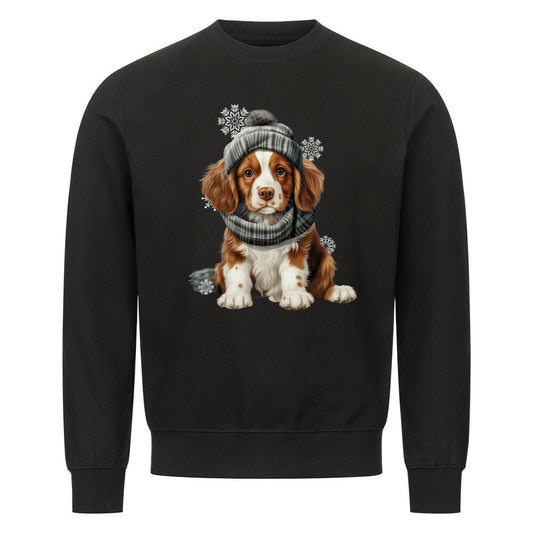 Premium Sweatshirt "Brittany Spaniel - Winter Puppy" Schwarz – hunde-shirt.de