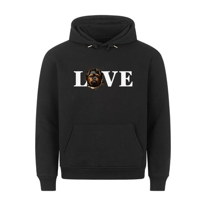 Premium Hoodie "Brüsseler Griffon ( dunkel ) - LOVE" Schwarz – hunde-shirt.de