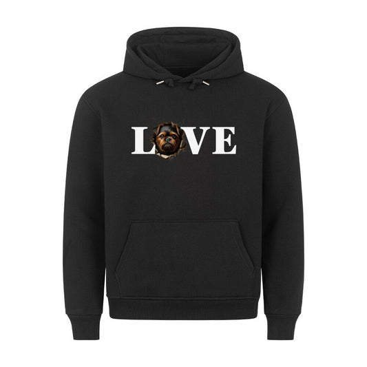 Premium Hoodie "Brüsseler Griffon ( dunkel ) - LOVE" Schwarz – hunde-shirt.de
