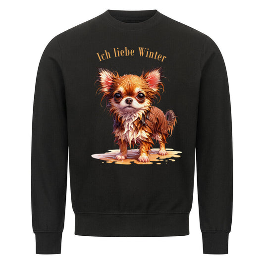 Premium Sweatshirt "Chihuahua - Ich liebe Winter" Schwarz – hunde-shirt.de