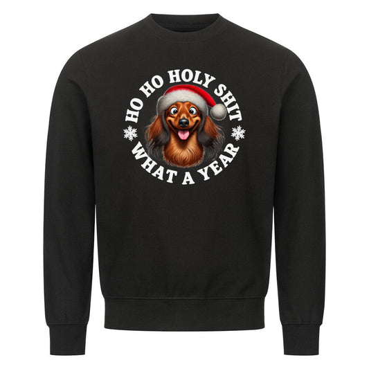 Premium Sweatshirt "Dackel ( Langhaar ) - HO HO..." Schwarz – hunde-shirt.de