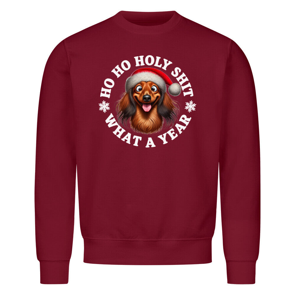 Premium Sweatshirt "Dackel ( Langhaar ) - HO HO..." Burgunder – hunde-shirt.de