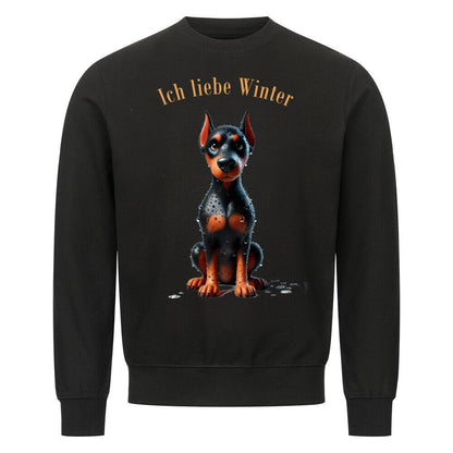 Premium Sweatshirt "Dobermann - Ich liebe Winter" Schwarz – hunde-shirt.de
