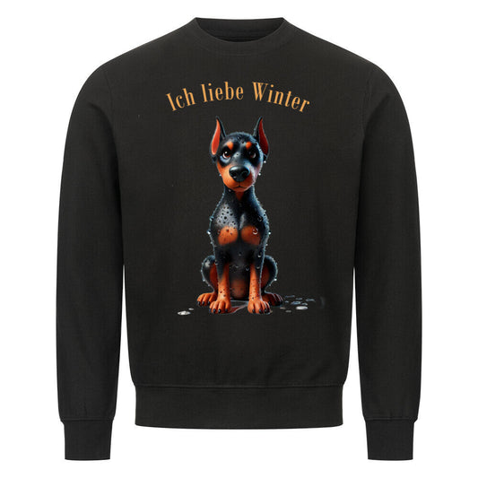 Premium Sweatshirt "Dobermann - Ich liebe Winter" Schwarz – hunde-shirt.de