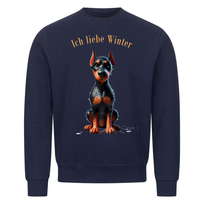Premium Sweatshirt "Dobermann - Ich liebe Winter" Navy Blue – hunde-shirt.de