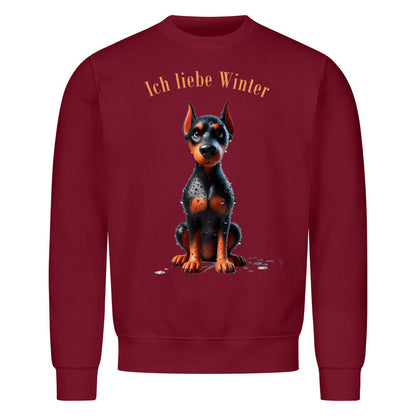 Premium Sweatshirt "Dobermann - Ich liebe Winter" Burgunder – hunde-shirt.de