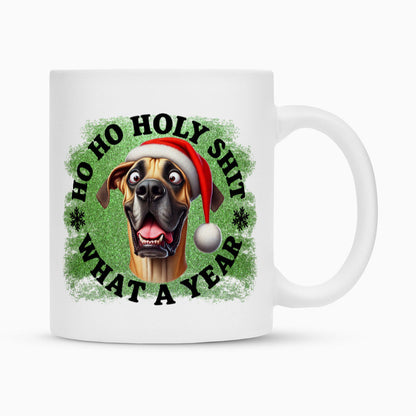 Tasse "Deutsche Dogge - HO HO..." Weiß – hunde-shirt.de