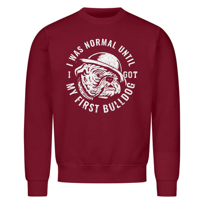 Premium Sweatshirt "English Bulldog - My first Bulldog" Burgunder – hunde-shirt.de