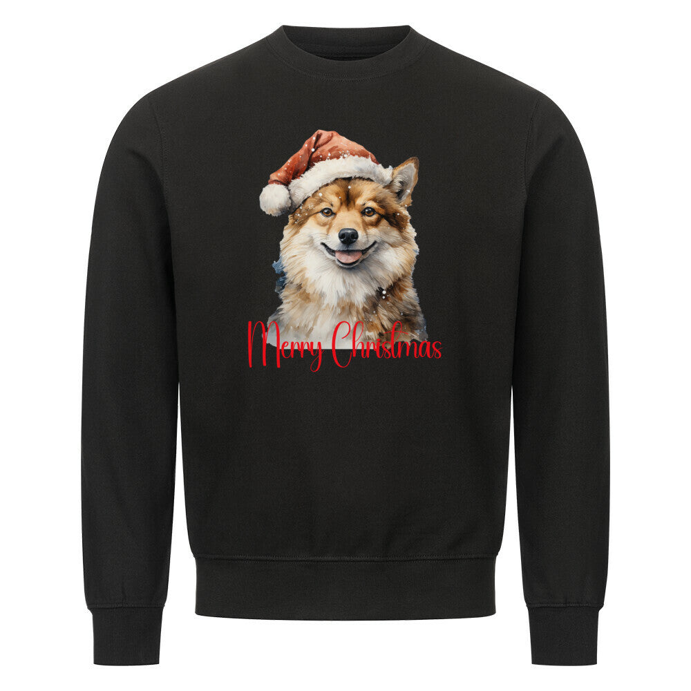 Premium Sweatshirt "Finnischer Spitz - Merry Christmas" Schwarz – hunde-shirt.de