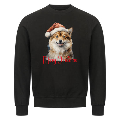 Premium Sweatshirt "Finnischer Spitz - Merry Christmas" Schwarz – hunde-shirt.de
