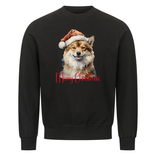 Premium Sweatshirt "Finnischer Spitz - Merry Christmas" Schwarz – hunde-shirt.de