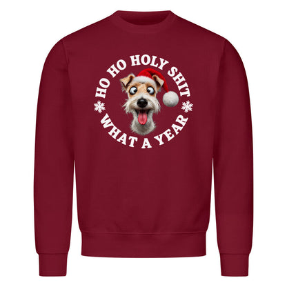 Premium Sweatshirt "Foxterrier ( Drahthaar ) - HO HO..." Burgunder – hunde-shirt.de
