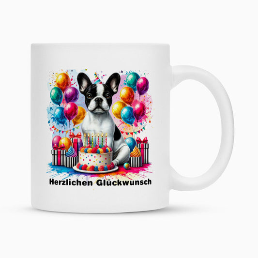 Tasse "Frenchie - Herzlichen Glückwunsch" Weiß – hunde-shirt.de