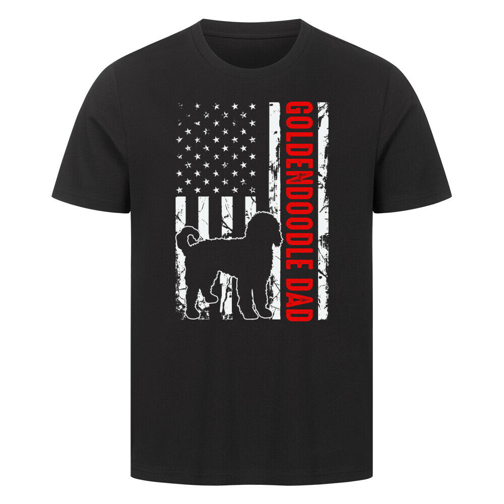 Premium T-Shirt "Golden Doodle - Flag Dad" Schwarz – hunde-shirt.de
