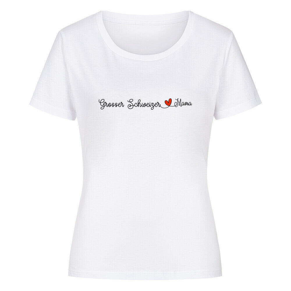 Premium Organic Damen-Shirt "Großer Schweizer - Mama" Weiß – hunde-shirt.de