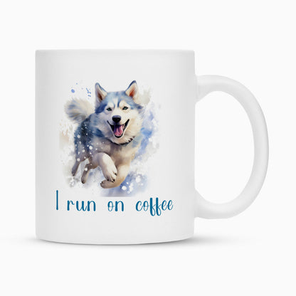 Tasse "Husky - I run on coffee" Weiß – hunde-shirt.de