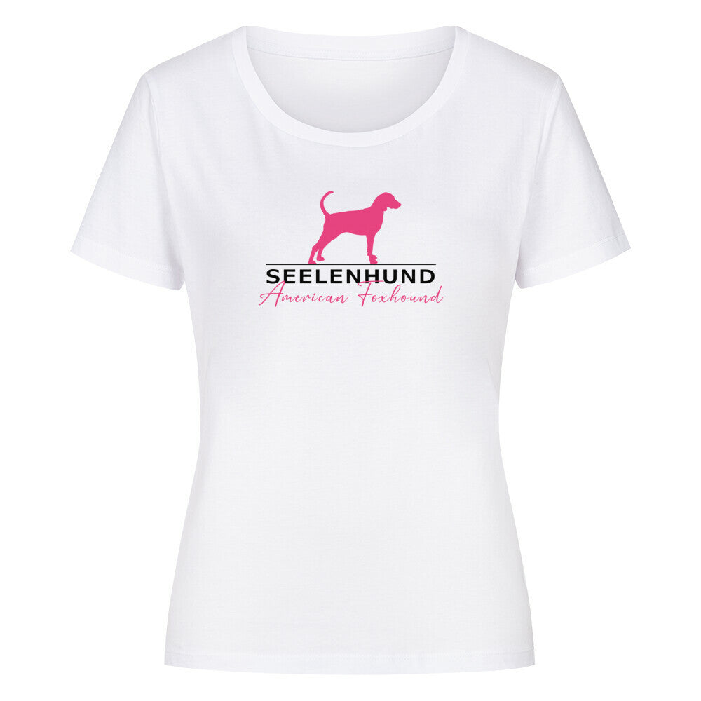 Premium Organic Damen-Shirt "American Foxhound - Seelenhund" Weiß – hunde-shirt.de