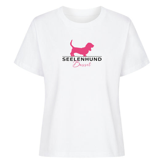 Premium Organic Damen-Shirt "Basset - Seelenhund" Weiß – hunde-shirt.de