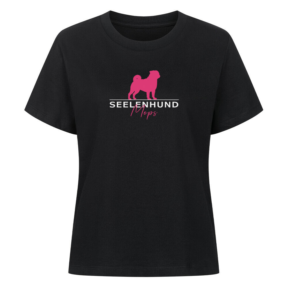 Premium Organic Damen-Shirt "Mops - Seelenhund" Schwarz – hunde-shirt.de