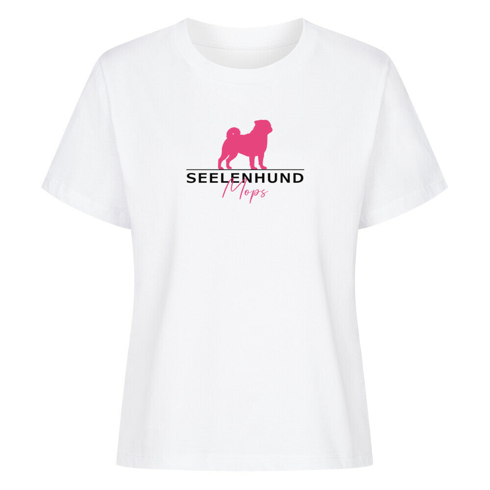 Premium Organic Damen-Shirt "Mops - Seelenhund" Weiß – hunde-shirt.de