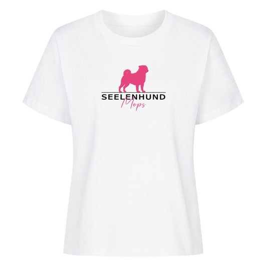 Premium Organic Damen-Shirt "Mops - Seelenhund" Weiß – hunde-shirt.de