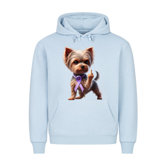 Premium Hoodie "Yorkshire Terrier - Fuck Cancer" Babyblau – hunde-shirt.de