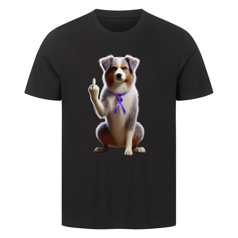 Premium T-Shirt "Australian Shepherd - Fuck Cancer" Schwarz – hunde-shirt.de