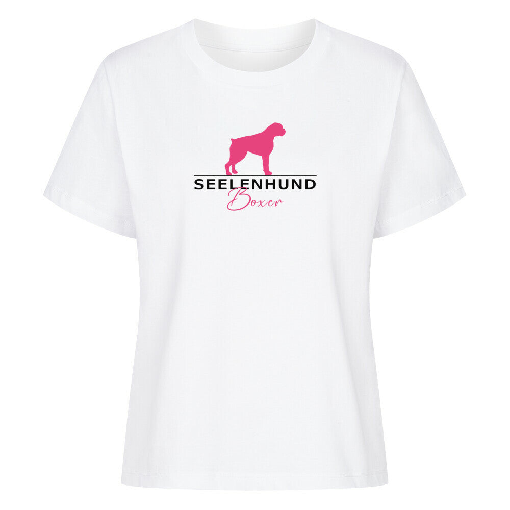 Premium Organic Damen-Shirt "Boxer - Seelenhund" Weiß – hunde-shirt.de