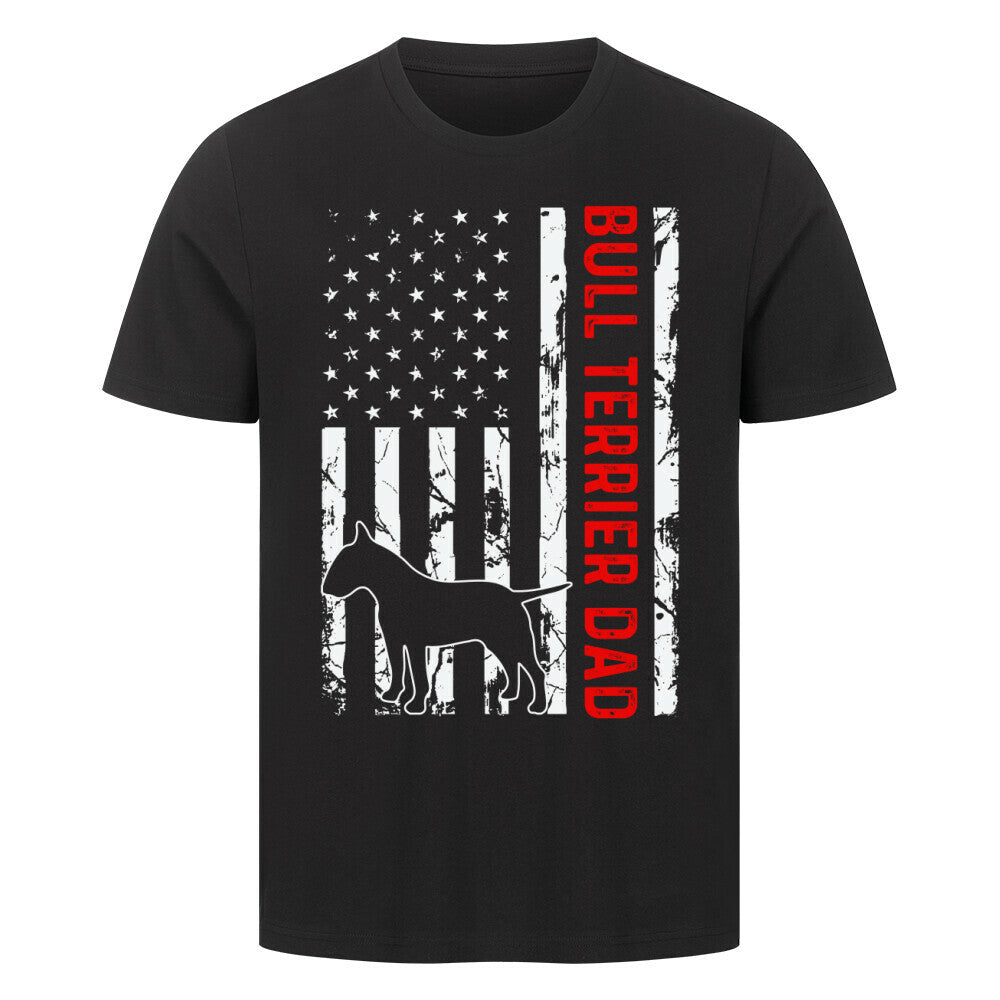 Premium T-Shirt "Bullterrier - Flag Dad" Schwarz – hunde-shirt.de