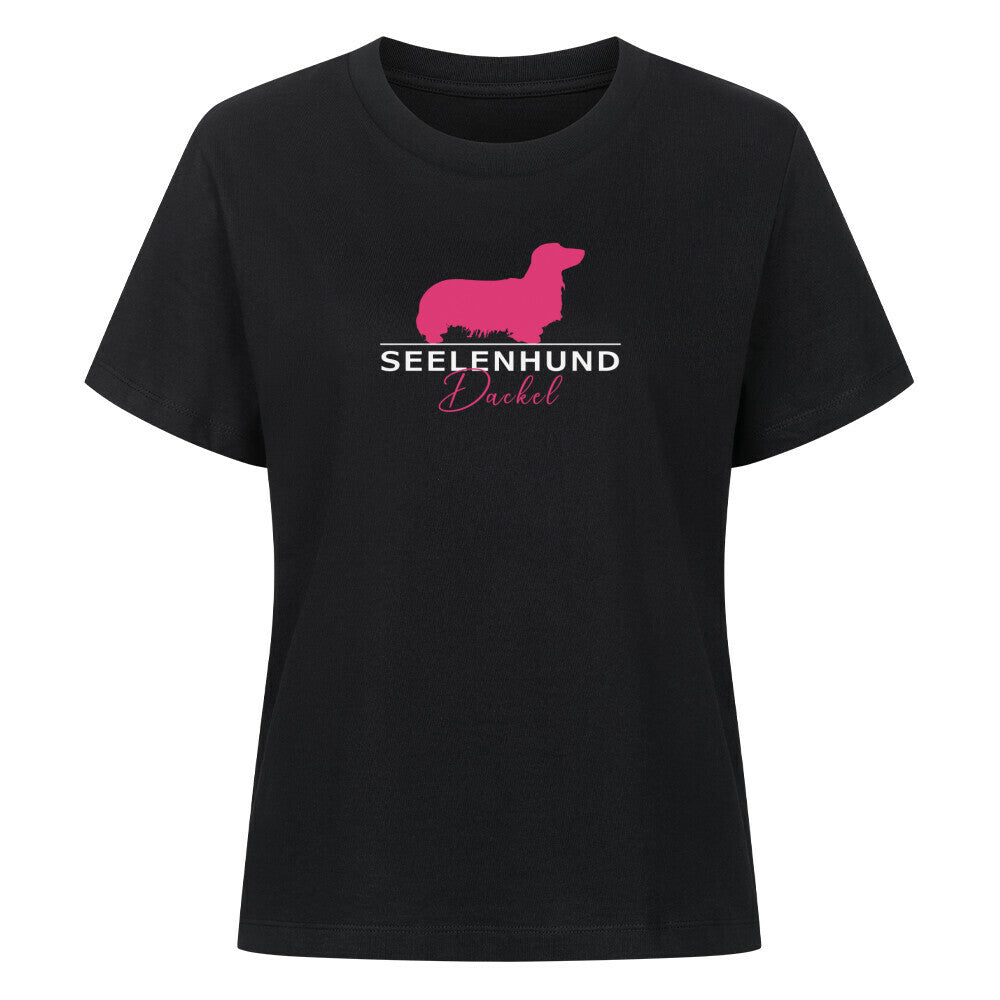 Premium Damen-Shirt "Langhaardackel - Seelenhund" Schwarz – hunde-shirt.de