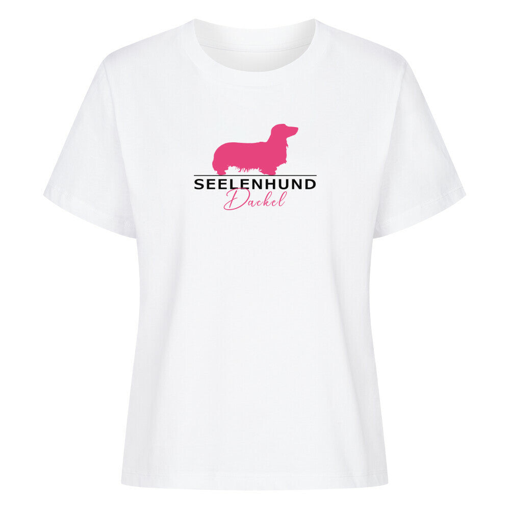 Premium Damen-Shirt "Langhaardackel - Seelenhund" Weiß – hunde-shirt.de