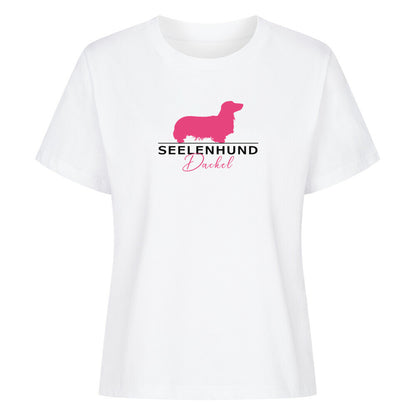Premium Damen-Shirt "Langhaardackel - Seelenhund" Weiß – hunde-shirt.de