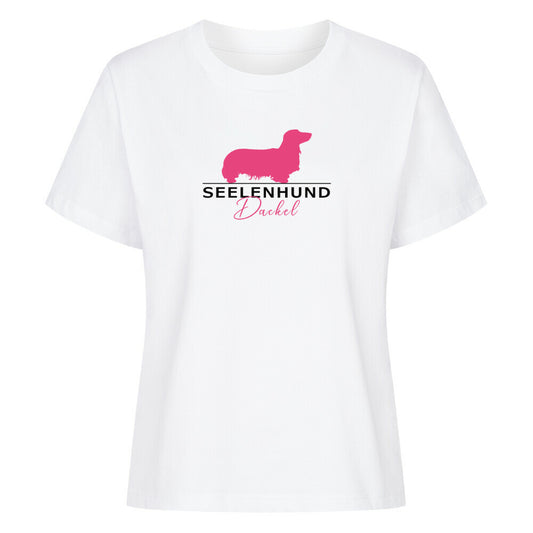 Premium Damen-Shirt "Langhaardackel - Seelenhund" Weiß – hunde-shirt.de