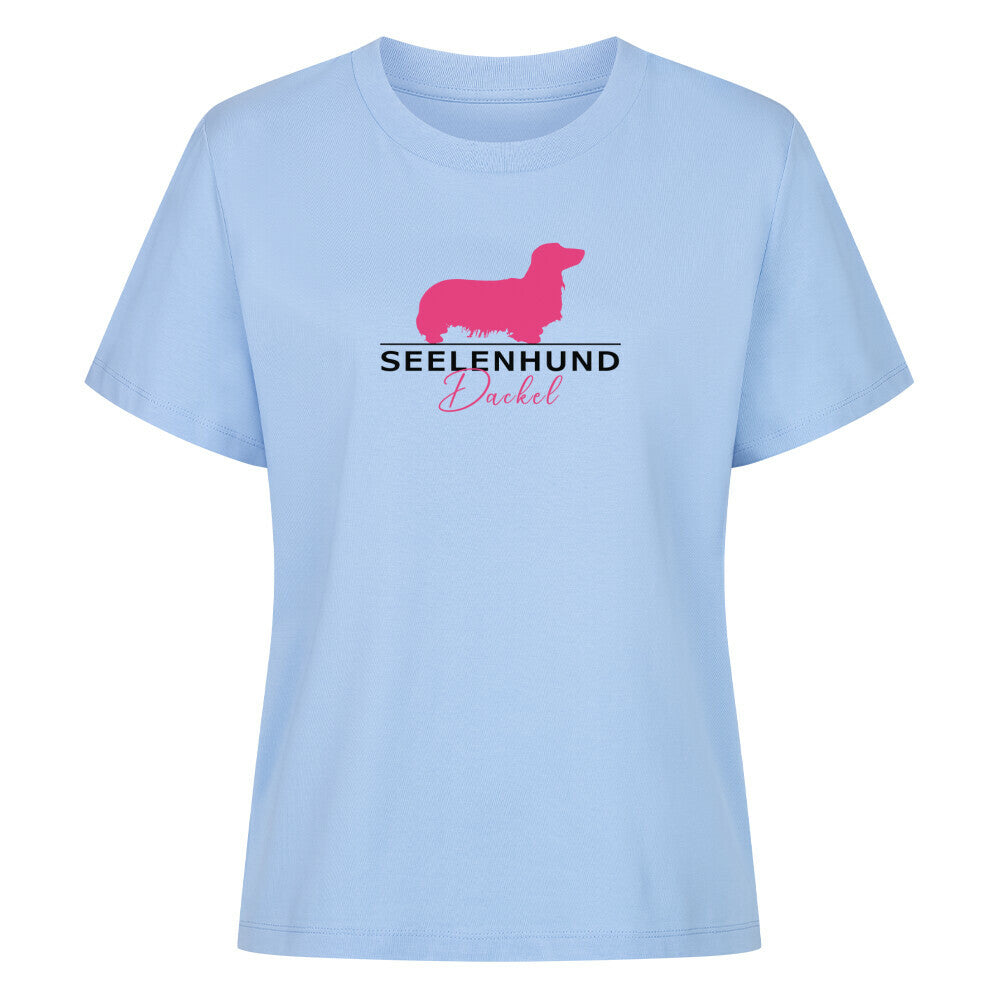 Premium Damen-Shirt "Langhaardackel - Seelenhund" Sky Blue – hunde-shirt.de