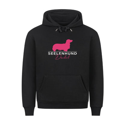Premium Hoodie "Langhaardackel - Seelenhund" Schwarz – hunde-shirt.de