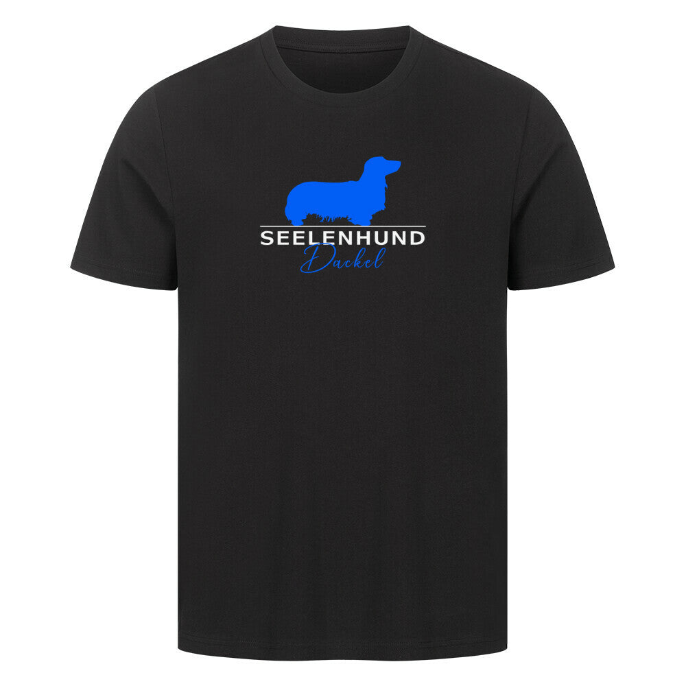 Premium T-Shirt "Langhaardackel - Seelenhund" Schwarz – hunde-shirt.de