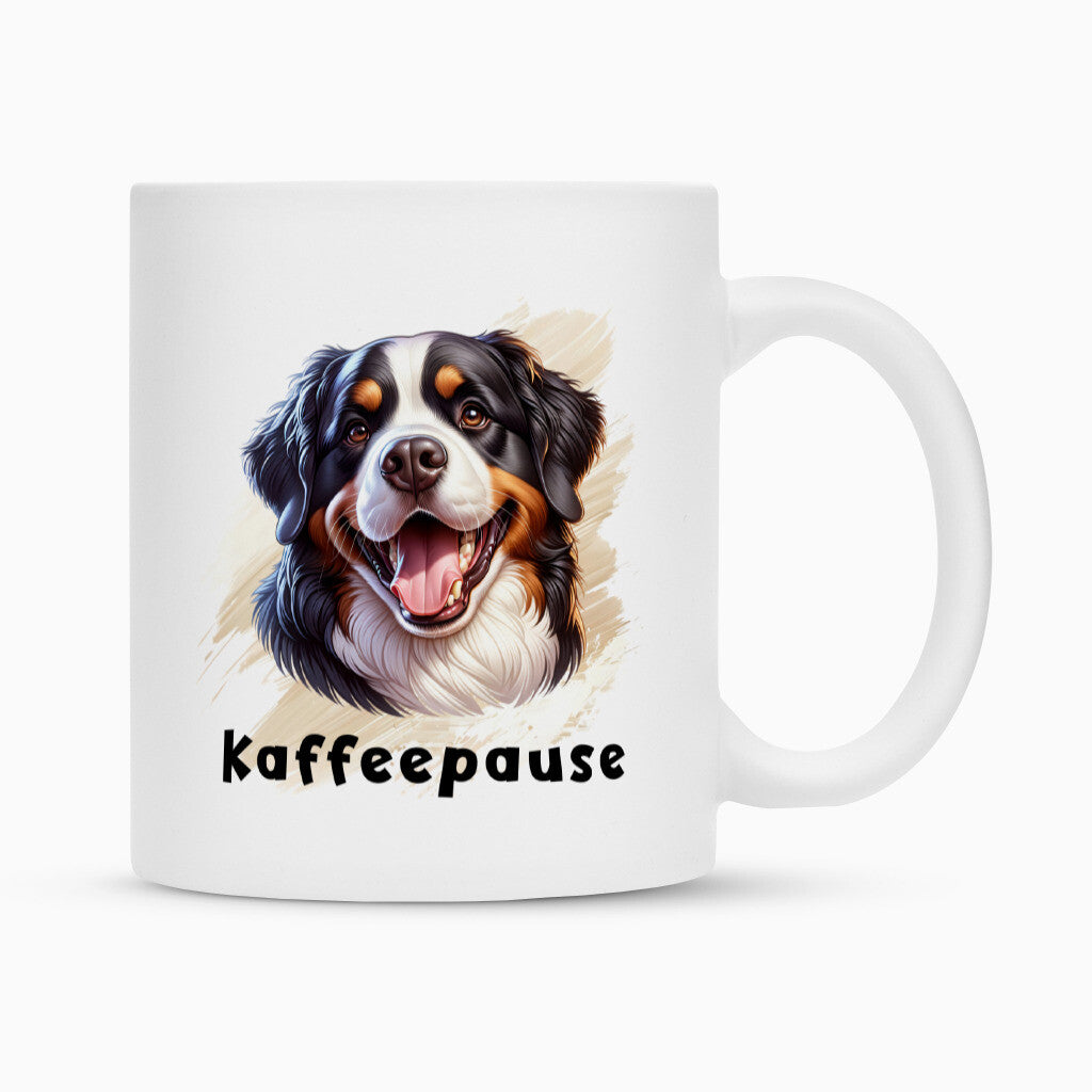 Tasse "Berner Sennenhund - Kaffeepause" Weiß – hunde-shirt.de