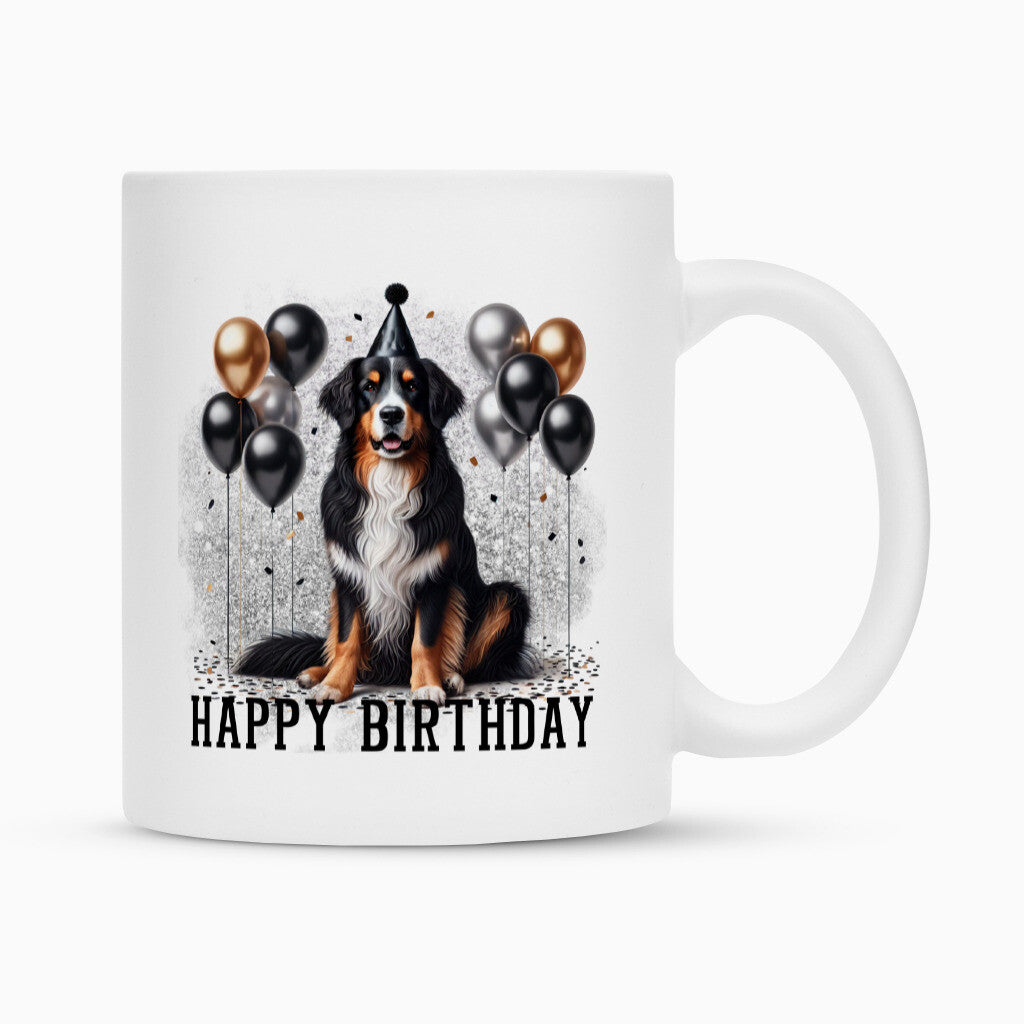 Tasse "Berner Sennenhund - Happy Birthday" Weiß – hunde-shirt.de