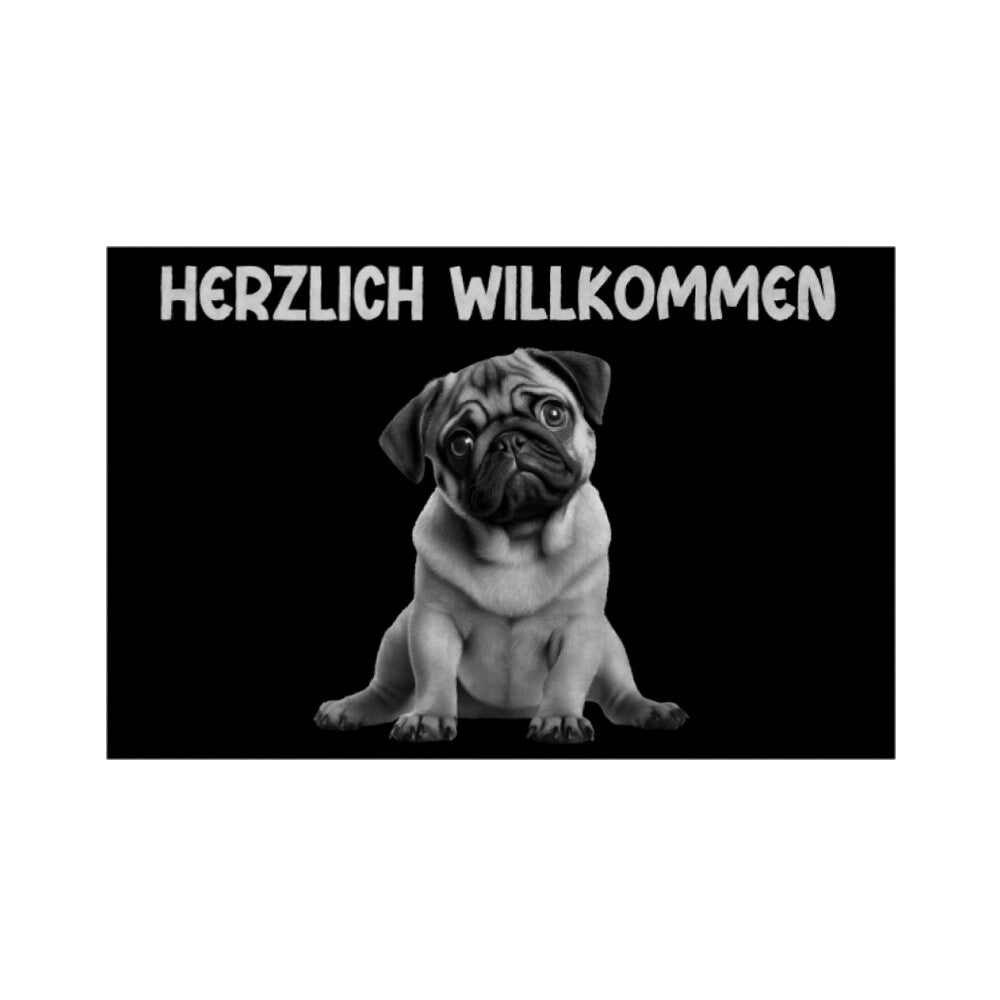 Fußmatte "Mops - Herzlich Willkommen" Weiß – hunde-shirt.de
