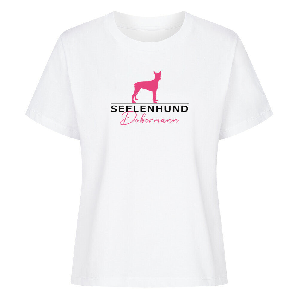 Premium Damen-Shirt "Dobermann - Seelenhund" Weiß – hunde-shirt.de