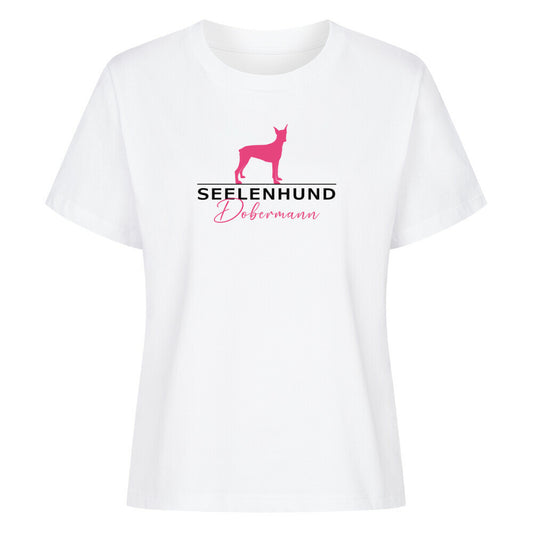 Premium Damen-Shirt "Dobermann - Seelenhund" Weiß – hunde-shirt.de