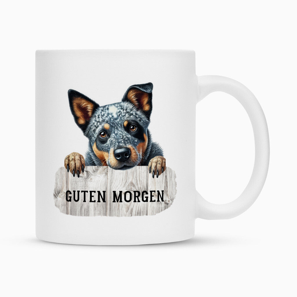 Tasse "Australian Cattle Dog - Guten Morgen" Weiß – hunde-shirt.de